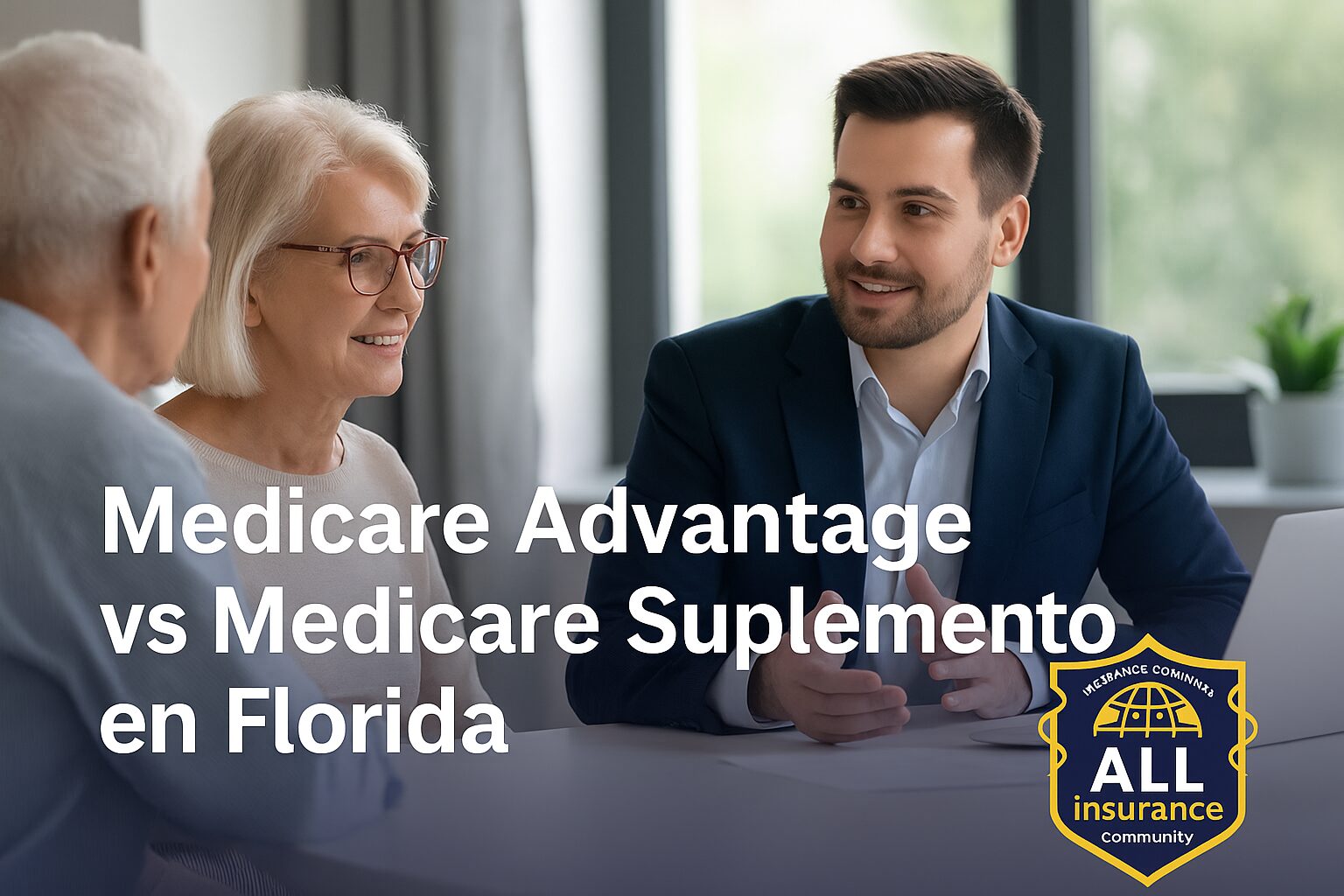“Adultos mayores en Florida con asesor de seguros comparando Medicare Advantage y Medicare Suplemento – All Insurance Community”