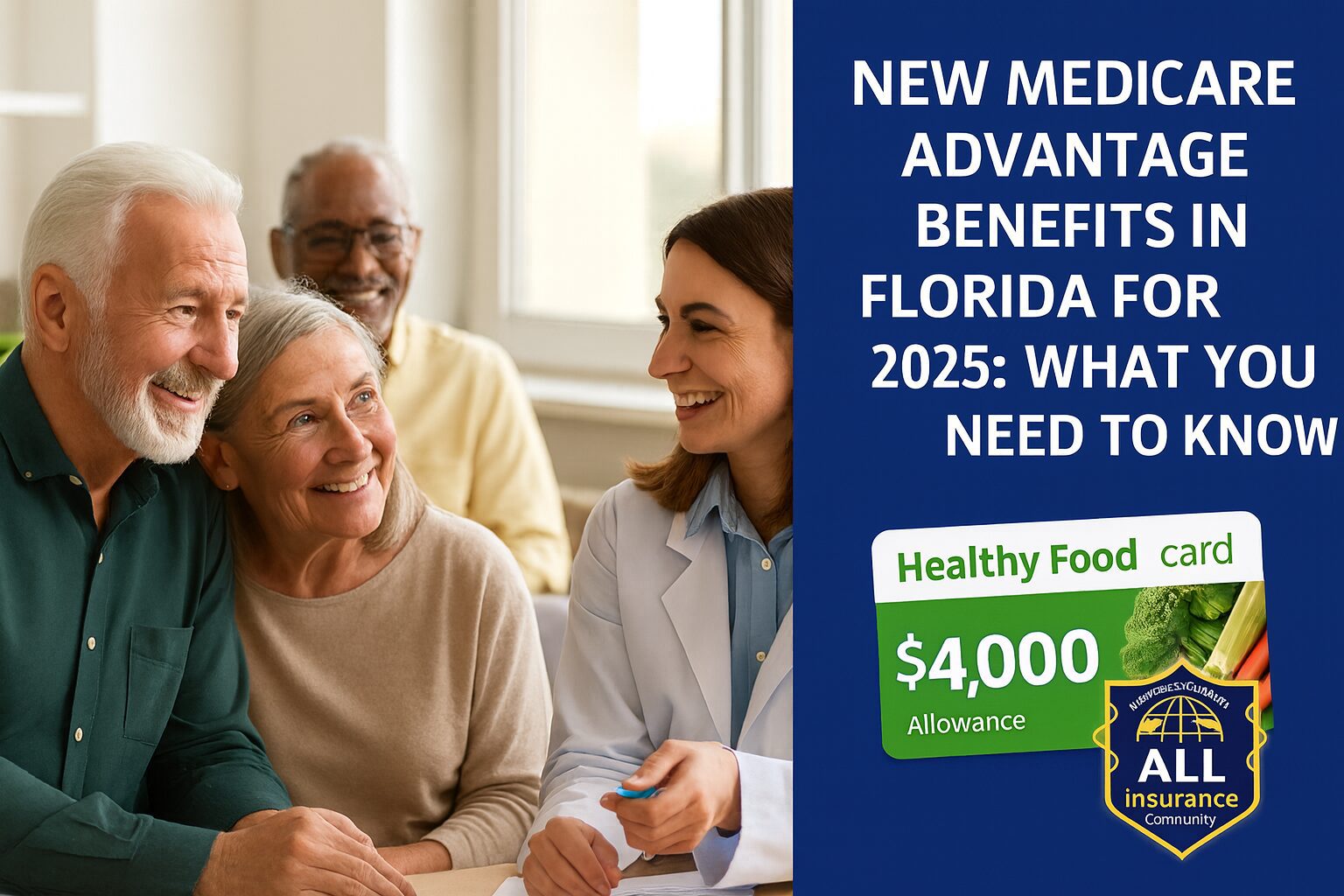 Florida seniors learning about new Medicare Advantage benefits 2025. Expanded dental, vision, and transportation coverage.