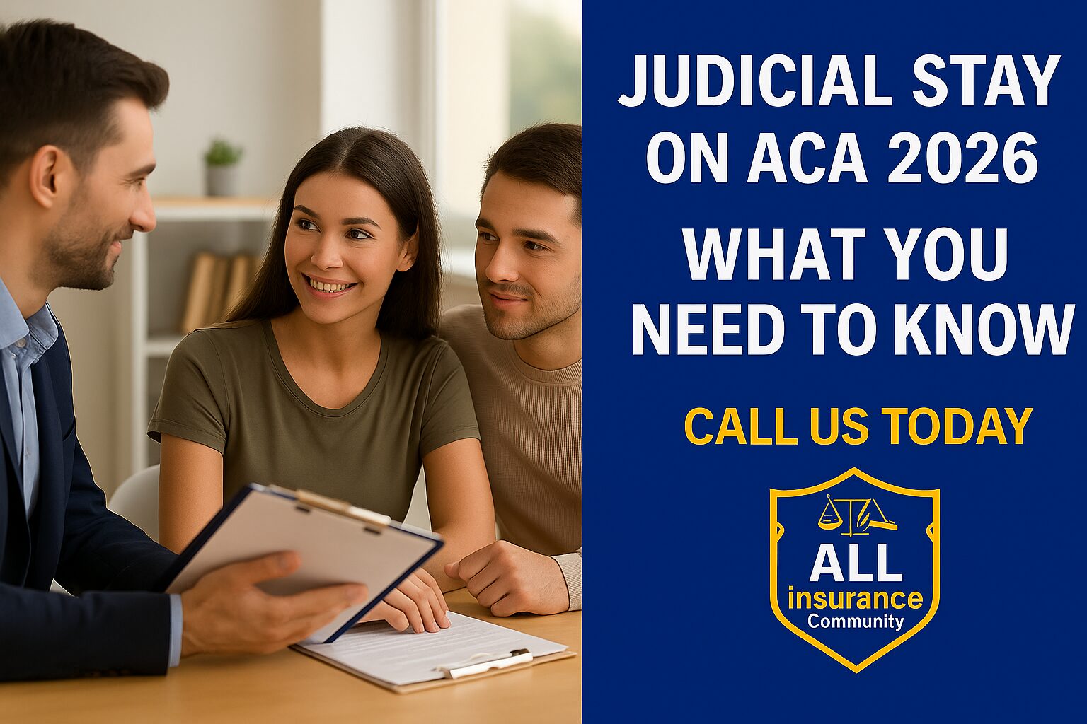 • Young family in Florida reviewing ACA Plans 2026 with an insurance agent to secure affordable coverage.
