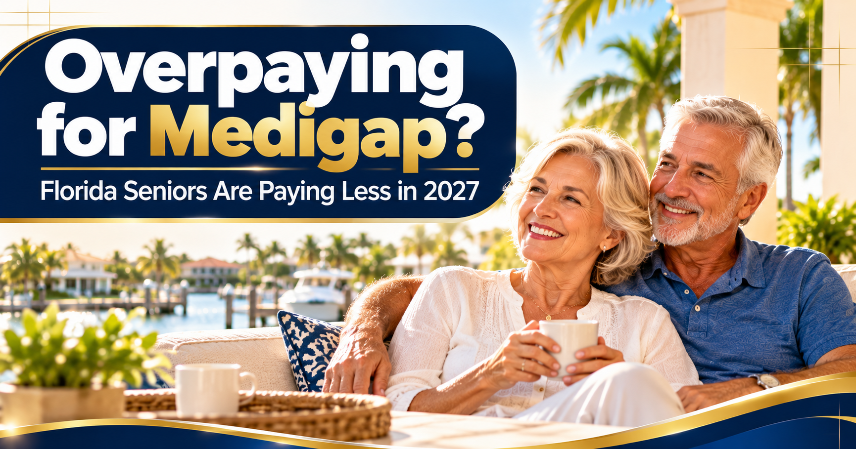 Florida senior couple reviewing a Medigap premium increase notice and looking for a lower rate in 2027