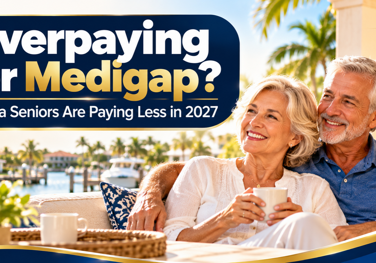 Florida senior couple reviewing a Medigap premium increase notice and looking for a lower rate in 2027